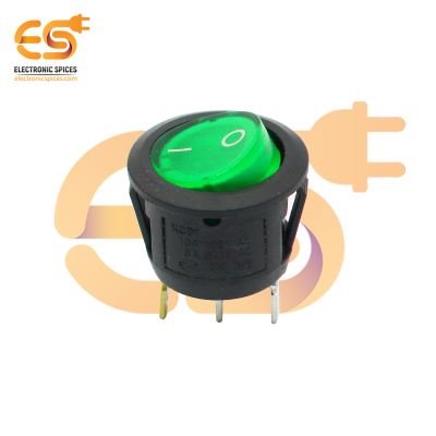 10A 250V AC 3 pin SPST Green Color Round Plastic Rocker Switch with Indicator Pack of 5
